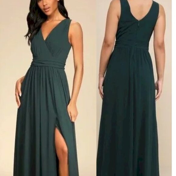 Lulus Thoughts of Hue Emerald Green Surplice Maxi Dress Medium New with tags NWT - Picture 5 of 11